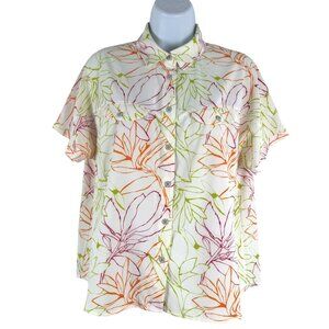 Stio Button Front Shirt Top Womens Medium Floral Short Sleeve Colorful TP-3765‎